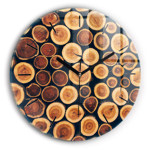 Round glass clock Wood