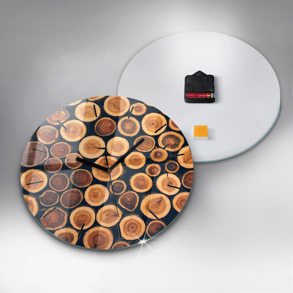 Round glass clock Wood
