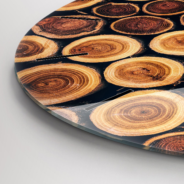 Round glass clock Wood