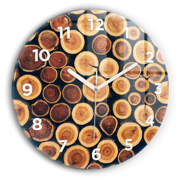 Round glass clock Wood