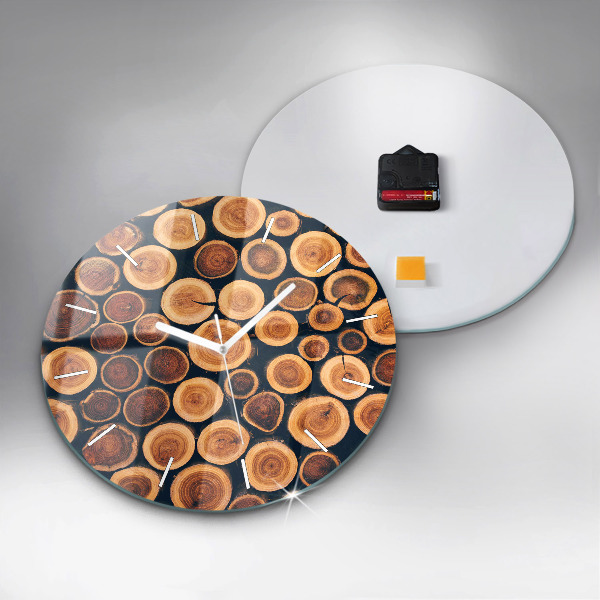 Round glass clock Wood