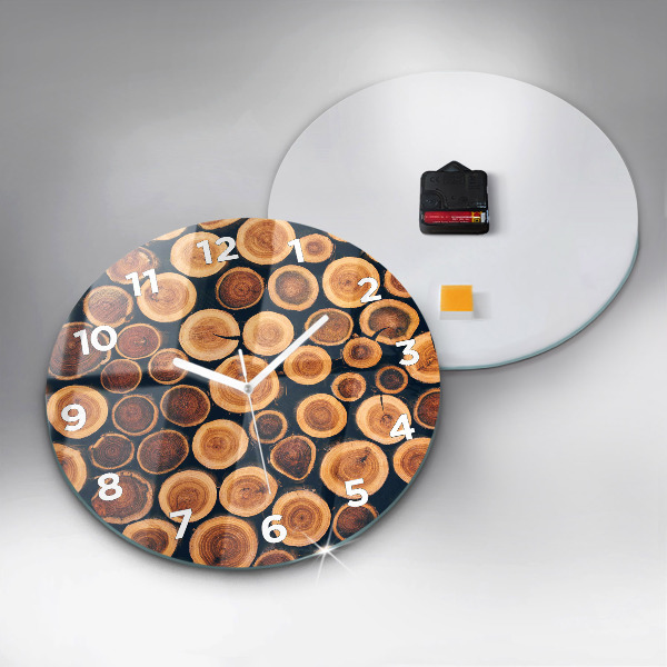 Round glass clock Wood