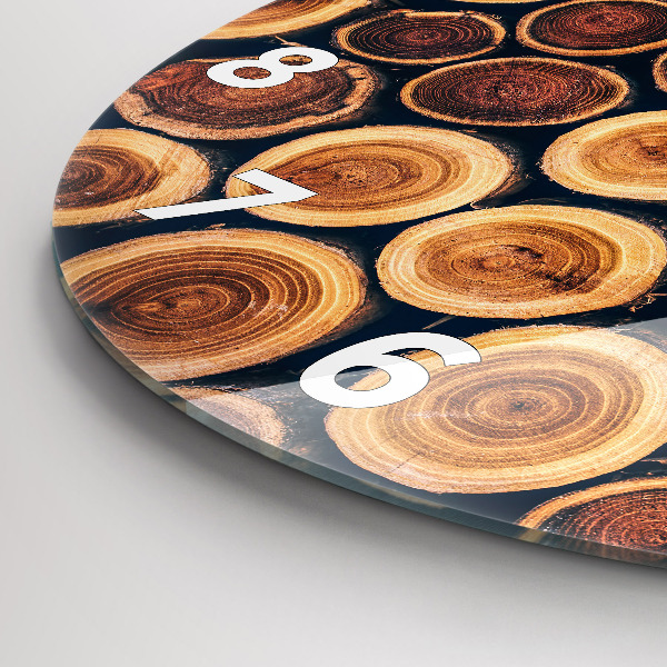 Round glass clock Wood