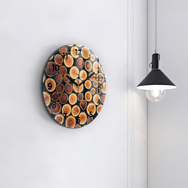 Round glass clock Wood
