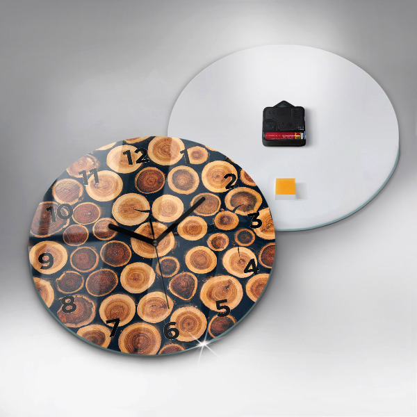 Round glass clock Wood