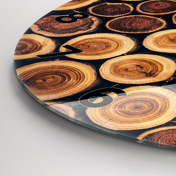 Round glass clock Wood