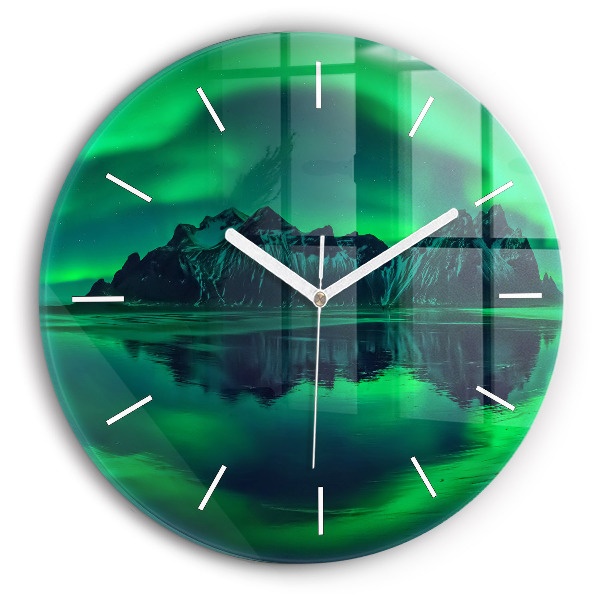 Round glass clock Northern lights