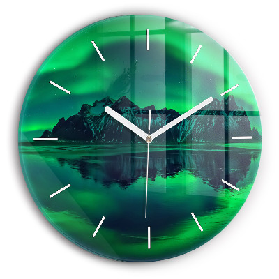 Round glass clock Northern lights