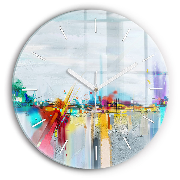 Round glass clock Abstract oil landscape