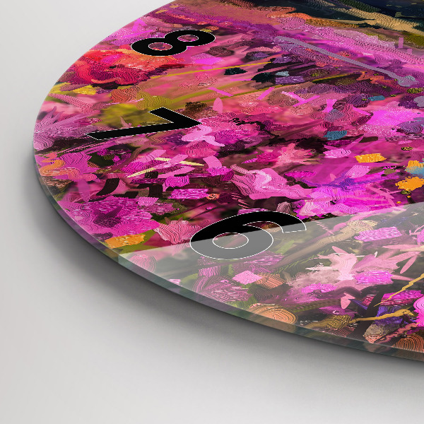 Round glass clock Meadow in the sunset