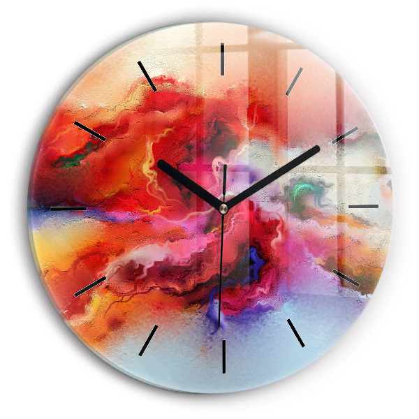 Round glass clock Spilled paint