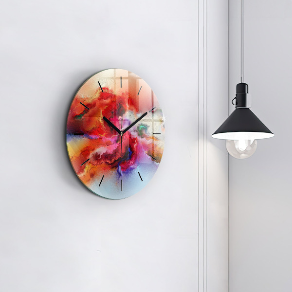 Round glass clock Spilled paint