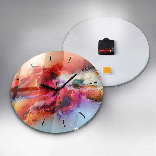 Round glass clock Spilled paint