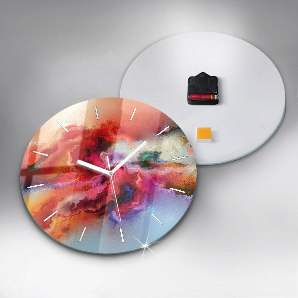 Round glass clock Spilled paint
