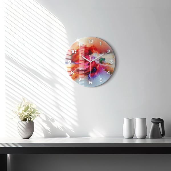 Round glass clock Spilled paint