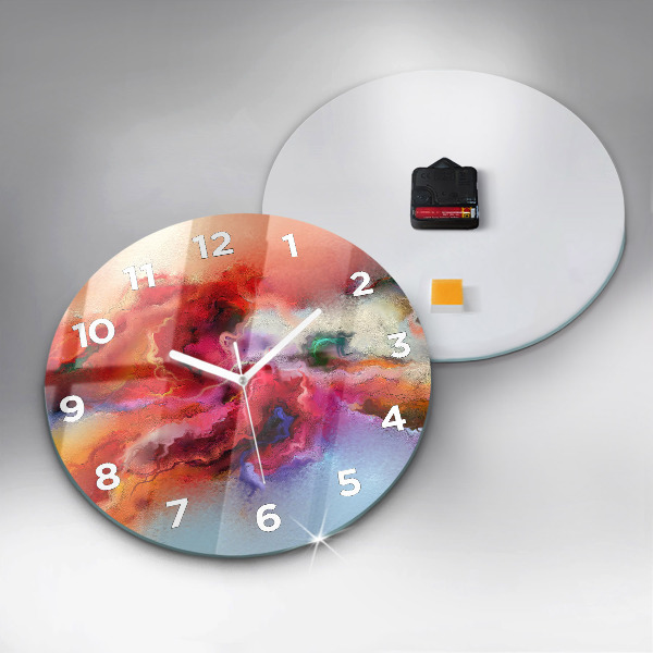 Round glass clock Spilled paint