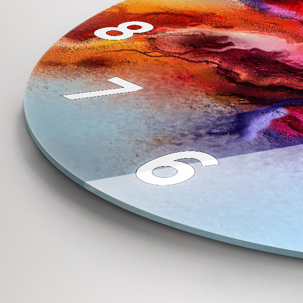 Round glass clock Spilled paint