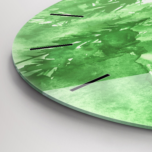 Round glass clock Painting green forest
