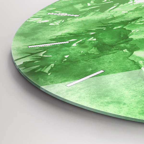 Round glass clock Painting green forest