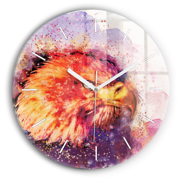 Round glass clock Watercolor eagle