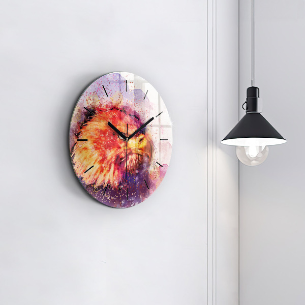 Round glass clock Watercolor eagle