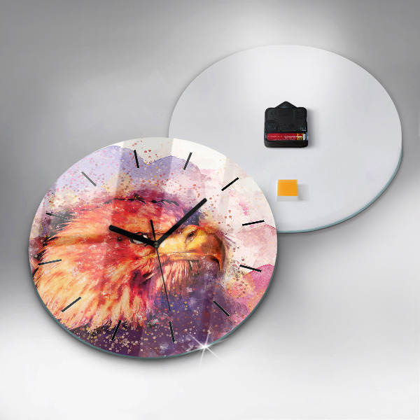 Round glass clock Watercolor eagle