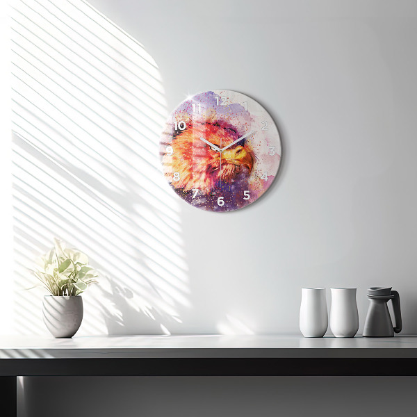Round glass clock Watercolor eagle