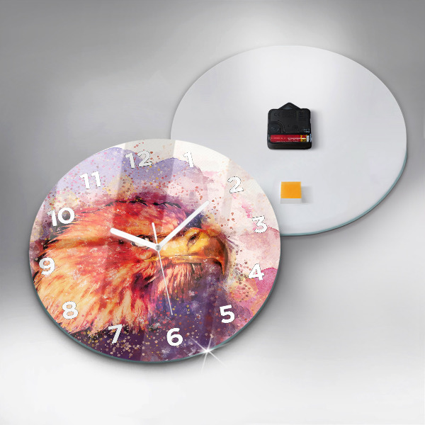 Round glass clock Watercolor eagle