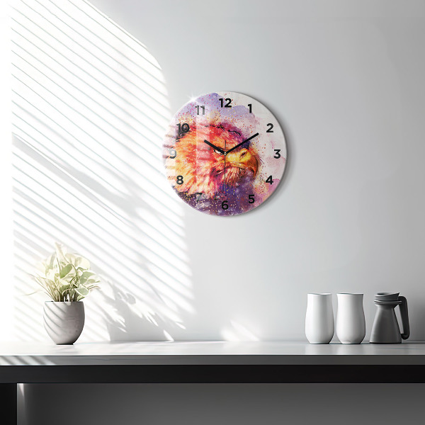 Round glass clock Watercolor eagle