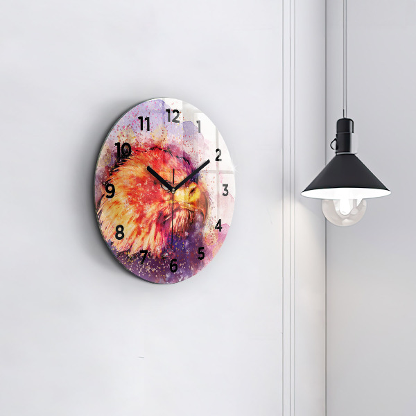 Round glass clock Watercolor eagle