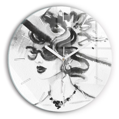 Round glass clock Fashionable woman