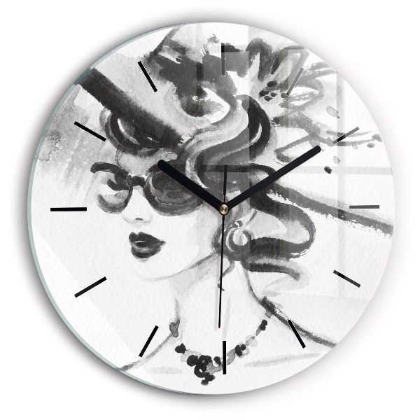 Round glass clock Fashionable woman