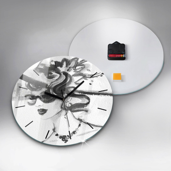 Round glass clock Fashionable woman