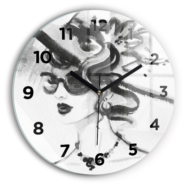Round glass clock Fashionable woman