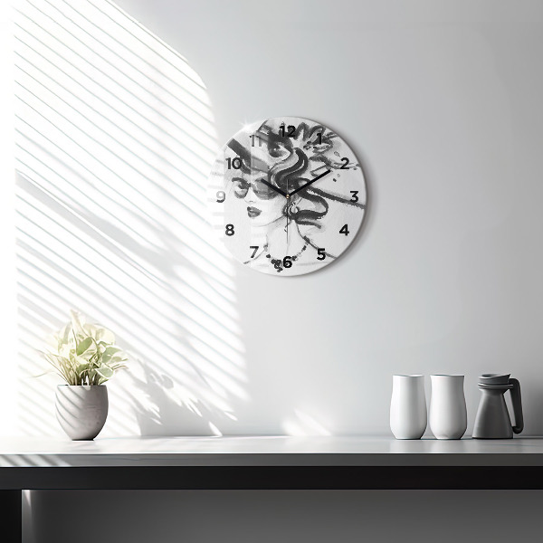 Round glass clock Fashionable woman