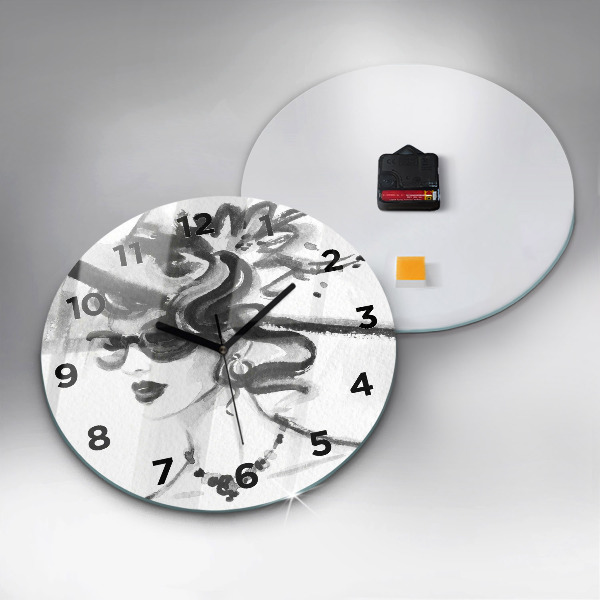 Round glass clock Fashionable woman