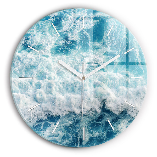 Round glass clock Ocean waves