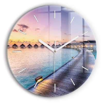 Round glass clock Sunset Maldives