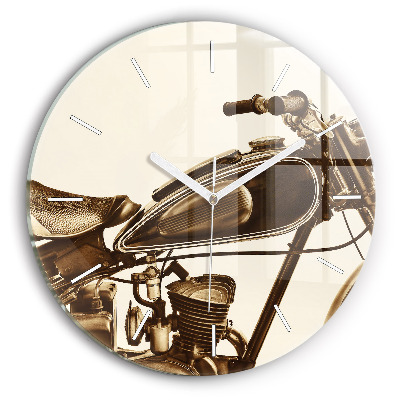 Round glass clock Vintage Motorcycle Sepia