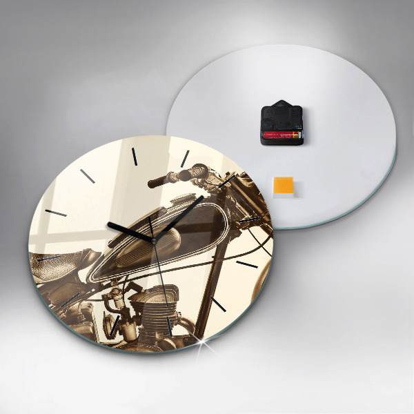 Round glass clock Vintage Motorcycle Sepia