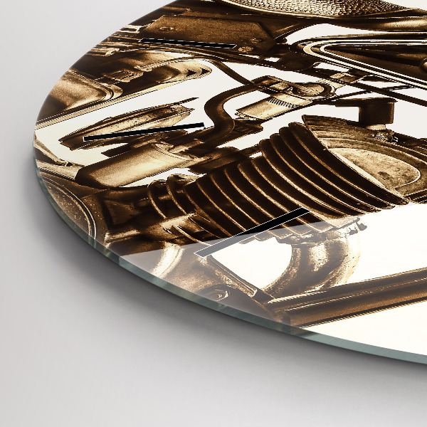 Round glass clock Vintage Motorcycle Sepia