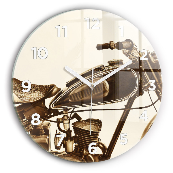 Round glass clock Vintage Motorcycle Sepia