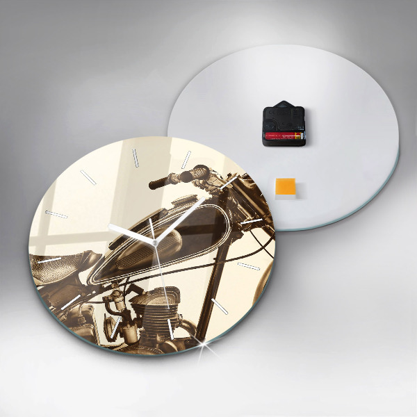 Round glass clock Vintage Motorcycle Sepia