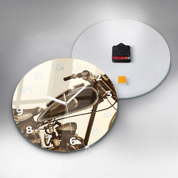 Round glass clock Vintage Motorcycle Sepia