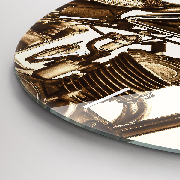 Round glass clock Vintage Motorcycle Sepia