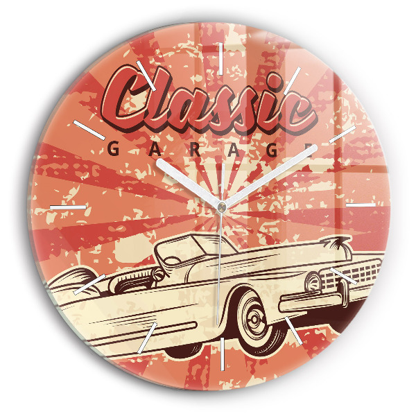 Round glass clock Vintage Retro car