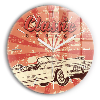 Round glass clock Vintage Retro car
