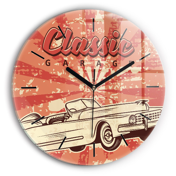 Round glass clock Vintage Retro car