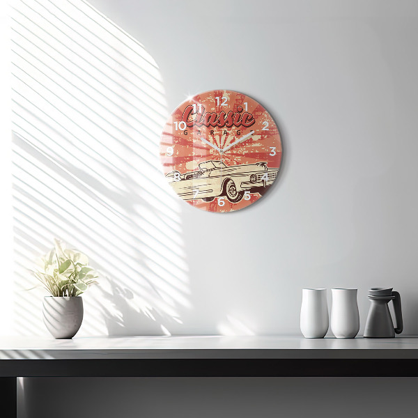 Round glass clock Vintage Retro car