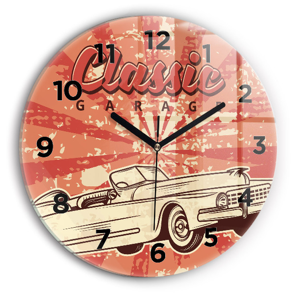Round glass clock Vintage Retro car